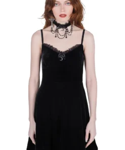 Killstar Moonstruck Velvet Skater Dress Black Ladies