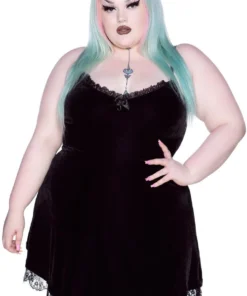 Killstar Moonstruck Velvet Skater Dress Black Ladies
