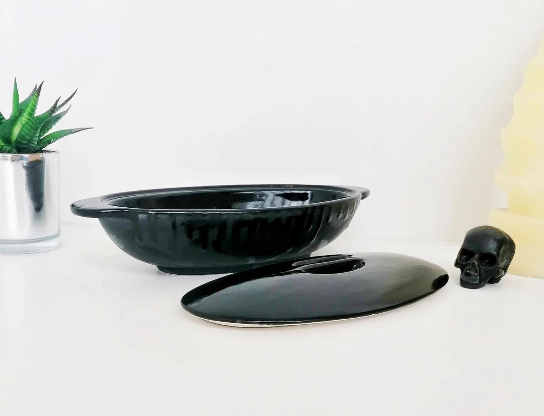 New Arrivals Weird & Wonderful Ceramics Matte Black Bat Oval Service Platter With Lid 6 New Arrivals Weird & Wonderful Ceramics Matte Black Bat Oval Service Platter With Lid