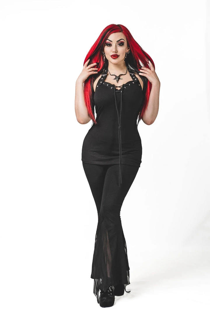 Ladies Necessary Evil Minerva Plunge Lace Up Halter Top 3 Ladies Necessary Evil Minerva Plunge Lace Up Halter Top