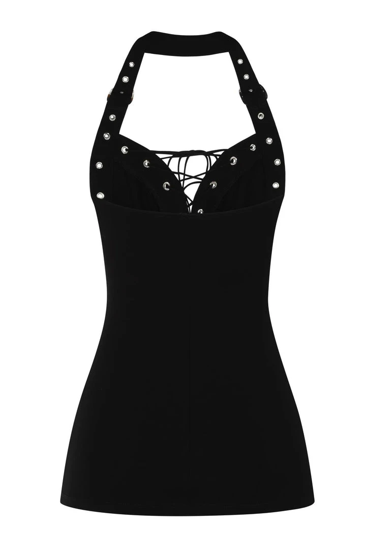 Ladies Necessary Evil Minerva Plunge Lace Up Halter Top 10 Ladies Necessary Evil Minerva Plunge Lace Up Halter Top