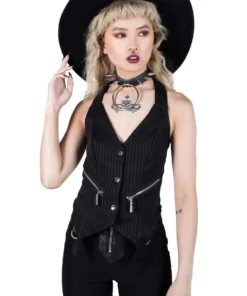 Killstar Office Riot Chain Vest Pinstripe