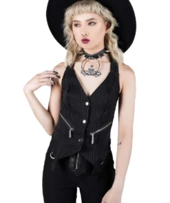 Killstar Office Riot Chain Vest Pinstripe