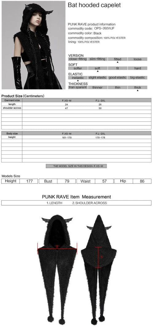 Punk Rave Batty Hooded Capelet - Black 7 Punk Rave Batty Hooded Capelet - Black