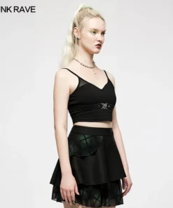 Punk Rave Beating Heart Crop Top - Black Ladies