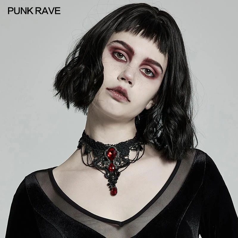 Accessories Punk Rave Crimson Gem Choker 3 Accessories Punk Rave Crimson Gem Choker