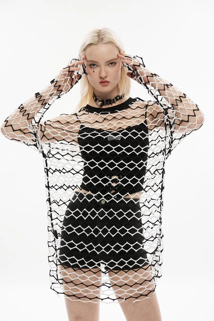 Ladies Punk Rave Diamond Mesh Longline Tee 4 Ladies Punk Rave Diamond Mesh Longline Tee