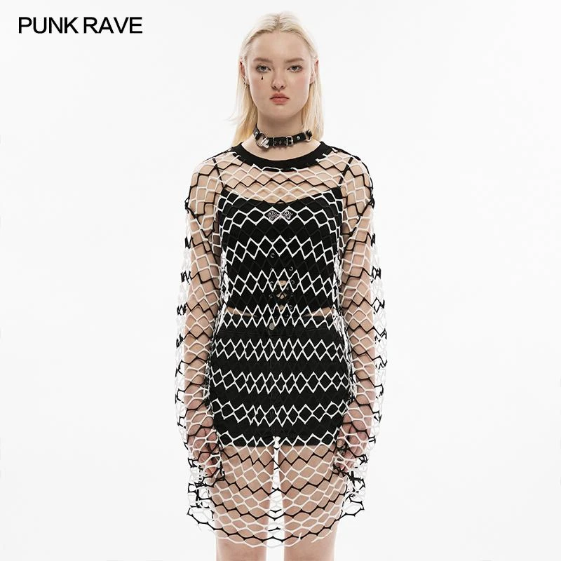 Ladies Punk Rave Diamond Mesh Longline Tee 5 Ladies Punk Rave Diamond Mesh Longline Tee