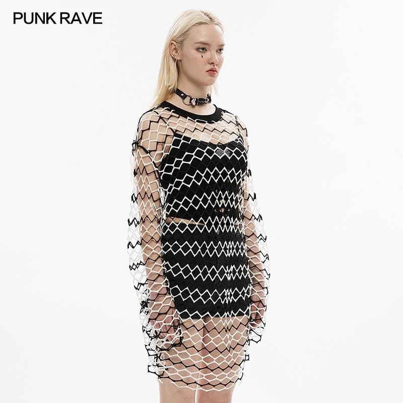 Ladies Punk Rave Diamond Mesh Longline Tee 6 Ladies Punk Rave Diamond Mesh Longline Tee