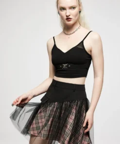 Ladies Punk Rave Gianna Mesh Overlay Skirt - Black & Pink