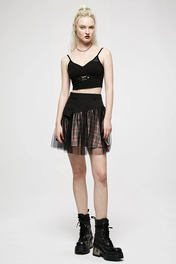 Ladies Punk Rave Gianna Mesh Overlay Skirt - Black & Pink 9 Ladies Punk Rave Gianna Mesh Overlay Skirt - Black & Pink