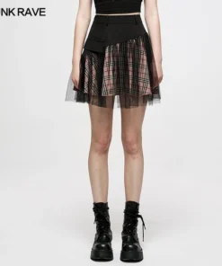 Ladies Punk Rave Gianna Mesh Overlay Skirt - Black & Pink 14 Ladies Punk Rave Gianna Mesh Overlay Skirt - Black & Pink