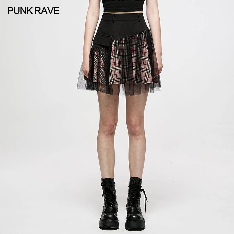 Ladies Punk Rave Gianna Mesh Overlay Skirt - Black & Pink 5 Ladies Punk Rave Gianna Mesh Overlay Skirt - Black & Pink