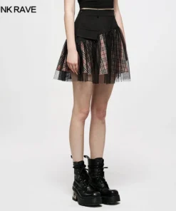 Ladies Punk Rave Gianna Mesh Overlay Skirt - Black & Pink 15 Ladies Punk Rave Gianna Mesh Overlay Skirt - Black & Pink