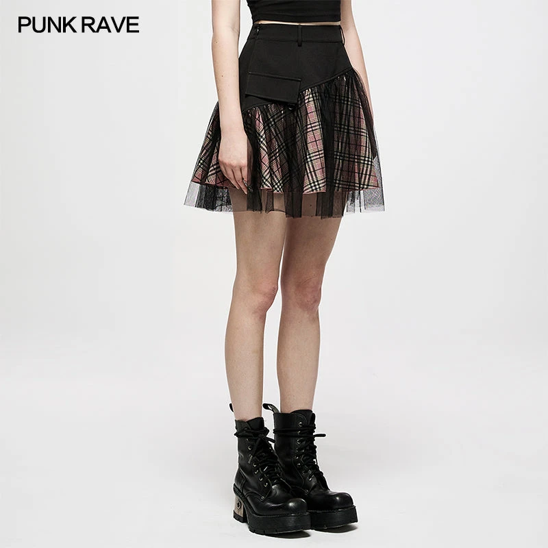 Ladies Punk Rave Gianna Mesh Overlay Skirt - Black & Pink 6 Ladies Punk Rave Gianna Mesh Overlay Skirt - Black & Pink