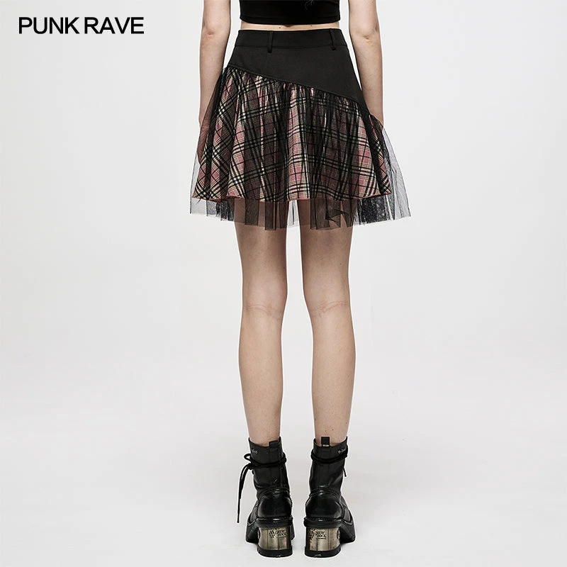 Ladies Punk Rave Gianna Mesh Overlay Skirt - Black & Pink 7 Ladies Punk Rave Gianna Mesh Overlay Skirt - Black & Pink