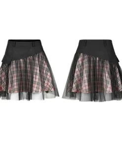 Ladies Punk Rave Gianna Mesh Overlay Skirt - Black & Pink