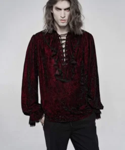 Punk Rave Mens Crushed Velvet Top - Red