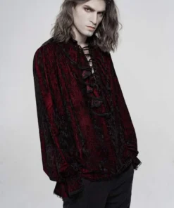 Punk Rave Mens Crushed Velvet Top - Red