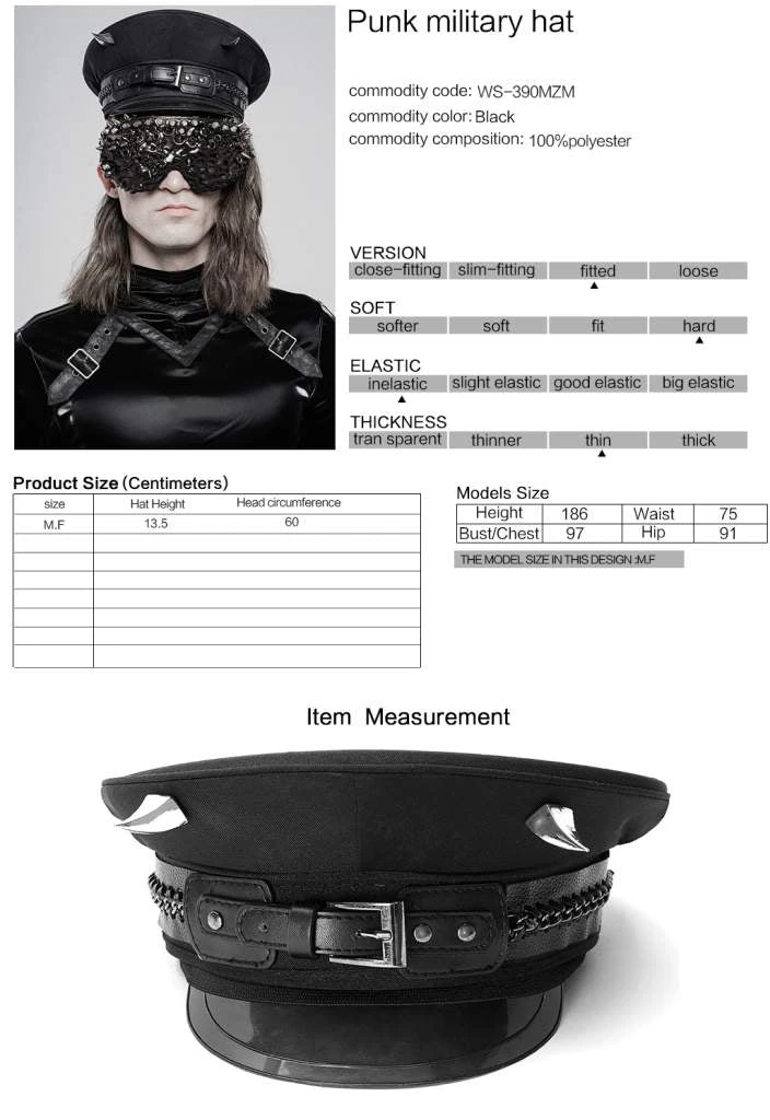 Punk Rave Mens Punk Military Hat 8 Punk Rave Mens Punk Military Hat