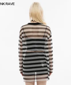 Punk Rave Stripe Mesh Longline Tee Ladies 25 Punk Rave Stripe Mesh Longline Tee Ladies