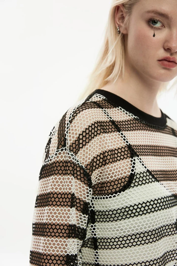 Punk Rave Stripe Mesh Longline Tee Ladies 10 Punk Rave Stripe Mesh Longline Tee Ladies