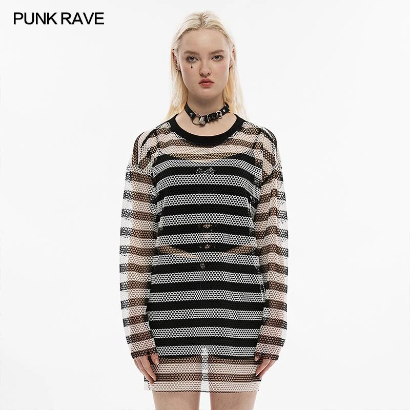 Punk Rave Stripe Mesh Longline Tee Ladies 6 Punk Rave Stripe Mesh Longline Tee Ladies