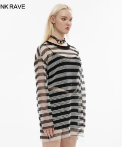 Punk Rave Stripe Mesh Longline Tee Ladies 21 Punk Rave Stripe Mesh Longline Tee Ladies