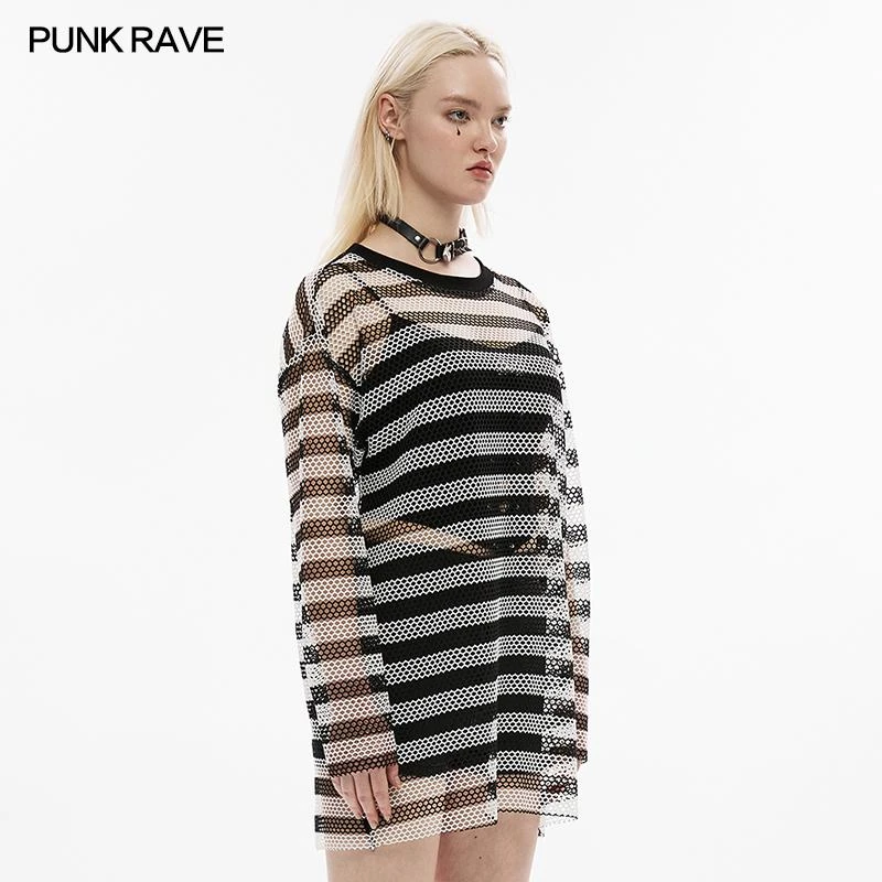Punk Rave Stripe Mesh Longline Tee Ladies 7 Punk Rave Stripe Mesh Longline Tee Ladies