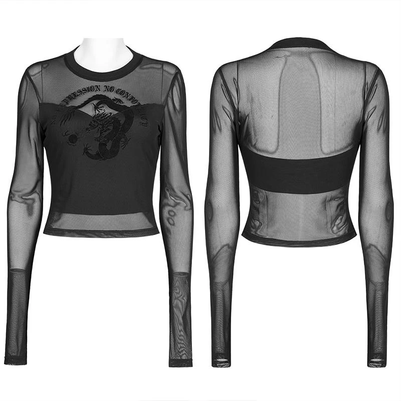 Punk Rave Sun Dragon Mesh Top Ladies 8 Punk Rave Sun Dragon Mesh Top Ladies