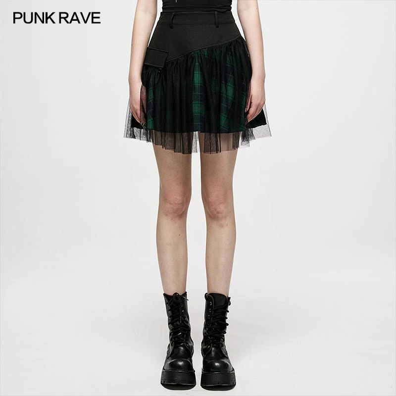 Ladies Punk Rave Gianna Mesh Overlay Skirt - Black & Green 5 Ladies Punk Rave Gianna Mesh Overlay Skirt - Black & Green