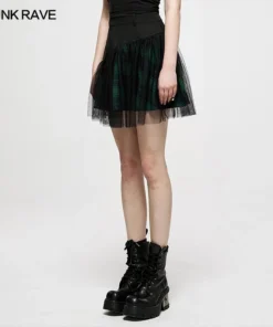 Ladies Punk Rave Gianna Mesh Overlay Skirt - Black & Green 18 Ladies Punk Rave Gianna Mesh Overlay Skirt - Black & Green