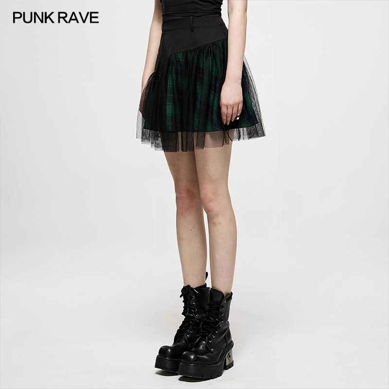 Ladies Punk Rave Gianna Mesh Overlay Skirt - Black & Green 6 Ladies Punk Rave Gianna Mesh Overlay Skirt - Black & Green