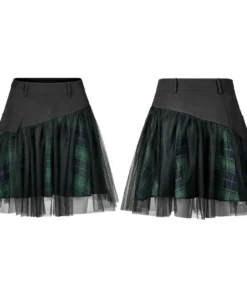 Ladies Punk Rave Gianna Mesh Overlay Skirt - Black & Green