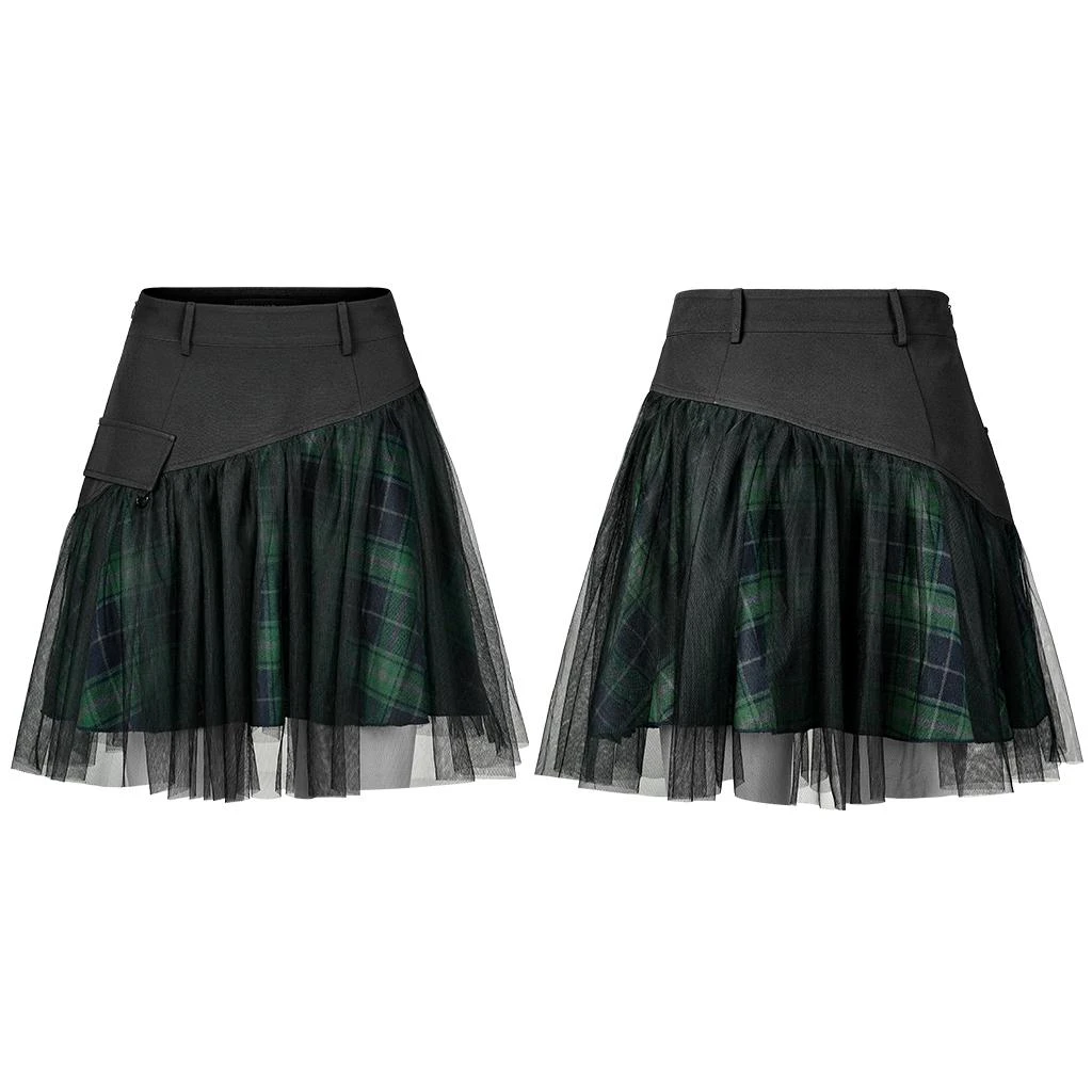 Ladies Punk Rave Gianna Mesh Overlay Skirt - Black & Green 4 Ladies Punk Rave Gianna Mesh Overlay Skirt - Black & Green