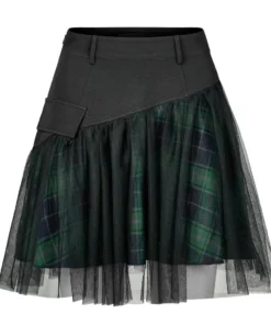 Ladies Punk Rave Gianna Mesh Overlay Skirt - Black & Green 21 Ladies Punk Rave Gianna Mesh Overlay Skirt - Black & Green