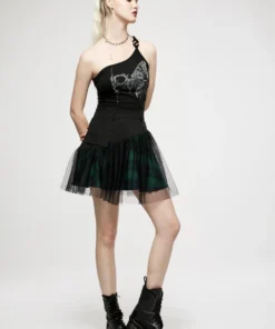 Ladies Punk Rave Gianna Mesh Overlay Skirt - Black & Green