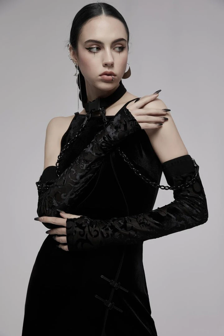 Accessories Punk Rave Noche Sleeves With Choker - Velvet Flocked 5 Accessories Punk Rave Noche Sleeves With Choker - Velvet Flocked