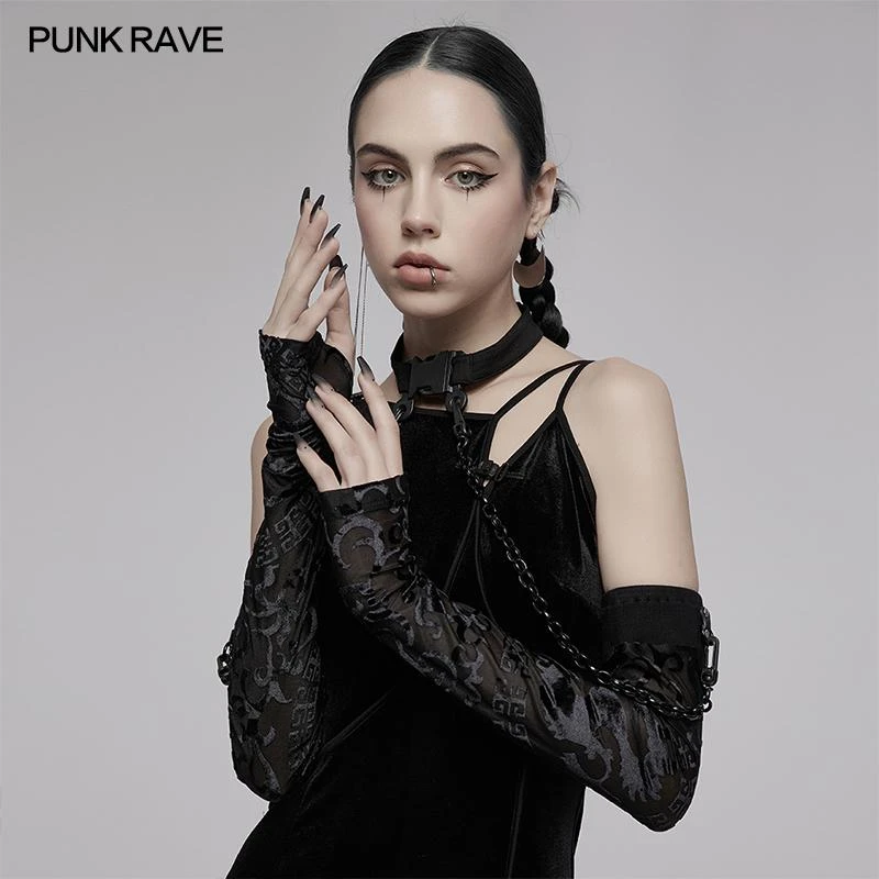 Accessories Punk Rave Noche Sleeves With Choker - Velvet Flocked 4 Accessories Punk Rave Noche Sleeves With Choker - Velvet Flocked