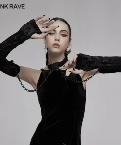 Accessories Punk Rave Noche Sleeves With Choker - Velvet Flocked 15 Accessories Punk Rave Noche Sleeves With Choker - Velvet Flocked