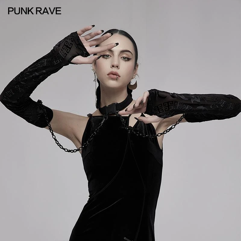 Accessories Punk Rave Noche Sleeves With Choker - Velvet Flocked 6 Accessories Punk Rave Noche Sleeves With Choker - Velvet Flocked