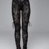 Devil Fashion Black On Black Velvet Embossed Baroque Leggings