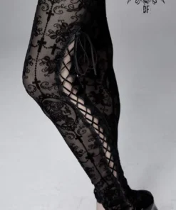 Devil Fashion Black On Black Velvet Embossed Baroque Leggings 16 Devil Fashion Black On Black Velvet Embossed Baroque Leggings