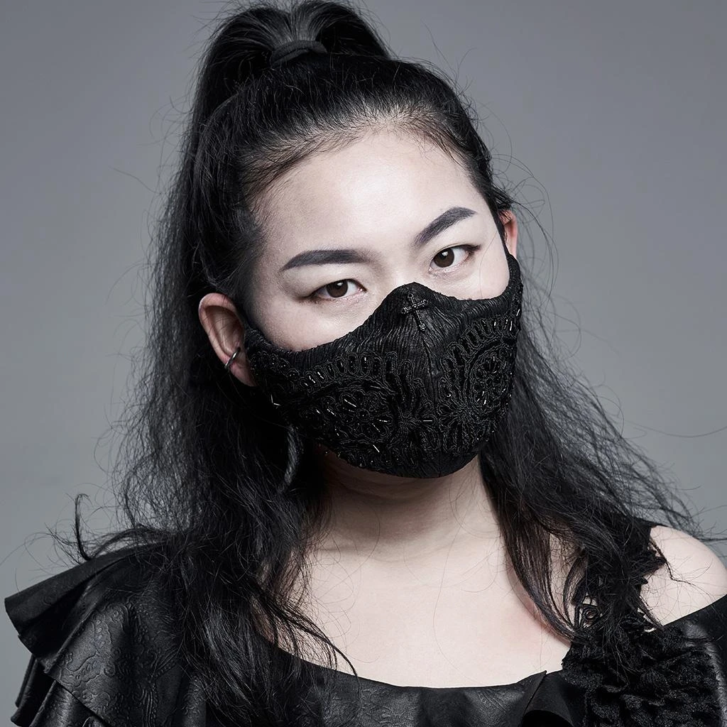 Punk Rave Myra Filigree Pattern Beaded Face Covering Accessories 3 Punk Rave Myra Filigree Pattern Beaded Face Covering Accessories