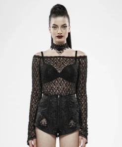Ladies Punk Rave Bethra Bardot Lace Top