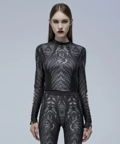 Punk Rave Inclementia Top Black / Gray Ladies