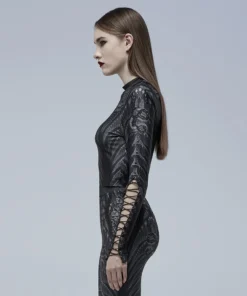 Punk Rave Inclementia Top Black / Gray Ladies