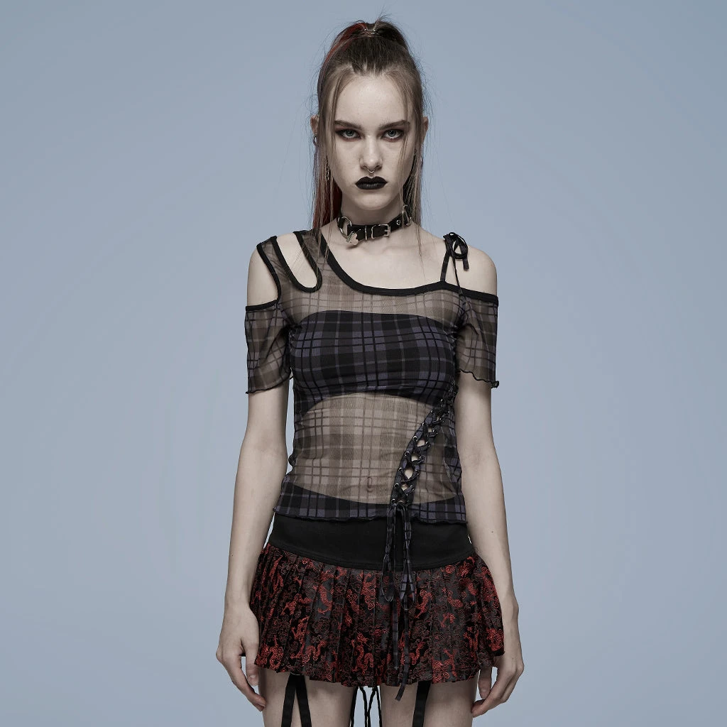 Ladies Punk Rave Plaid Punk Top Black 3 Ladies Punk Rave Plaid Punk Top Black
