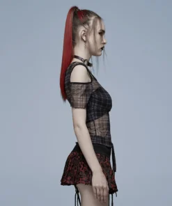 Ladies Punk Rave Plaid Punk Top Black 13 Ladies Punk Rave Plaid Punk Top Black