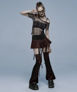 Ladies Punk Rave Plaid Punk Top Black 12 Ladies Punk Rave Plaid Punk Top Black
